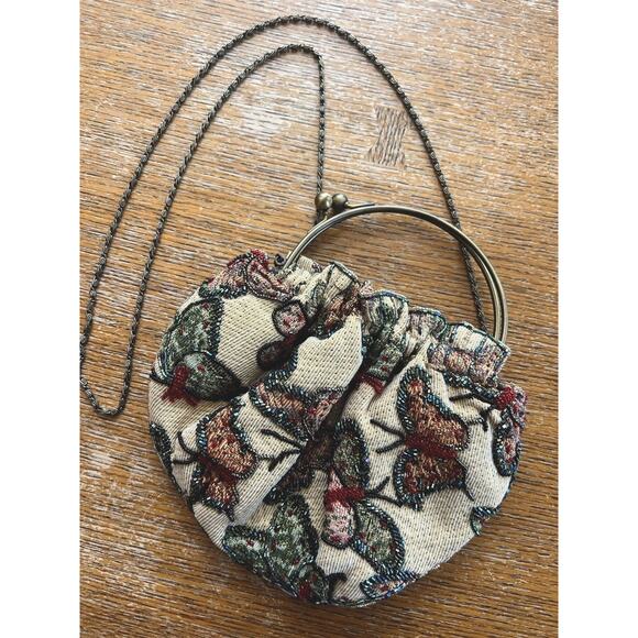 Unbranded Handbags - Vintage Beaded Butterfly Tapestry Purse W/Kiss Lock Clasp Handle Or Chain Strap